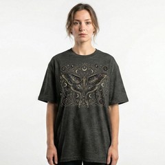 Luna Moth Galaxy Roses T-Shirt Gothic Witchy Celestial Boho Night Sky Gift Tee