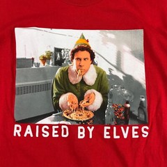 Elf Shirt Mens Large Red Cotton Crew Neck Short Sleeves Raised By Elves Tee