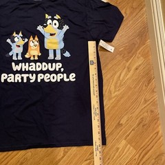 Bluey New Adult T-Shirt – Bandit Bingo Bluey Whaddup, Party People-Large