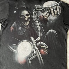 Spiral Black Grim Reaper Double Sided Graphic Print Horror Gothic Biker Tshirt S