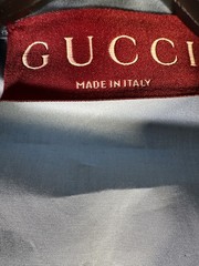 NWT Gucci Web Trim Cotton Poplin Camp Collar Shirt Light Blue IT 48 Authentic