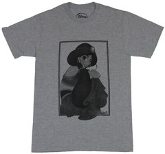 Aladdin Adult New T-Shirt – B & W Crouched Jasmine In A Box Pic