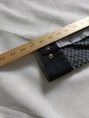 Maceoo Shirt Mens 3 Medium V-Neck Jacquard Square Grey Flip Cuff Roll-up Sleeve