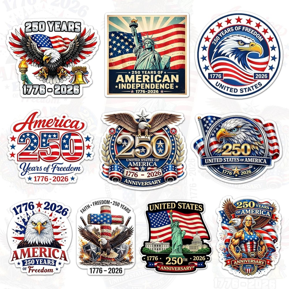 America 250 Years of Freedom Sticker Pack 10Pcs 3 Inch – USA 250Th Anniversary 1