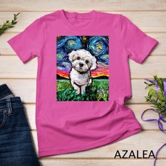 Maltipoo Starry Night White Maltese Poodle Dog Art by Aja T-Shirt Unisex T-shirt