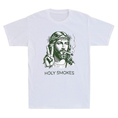 Holy Smokes Funny Jesus Marijuana Weed Cannabis Stoner 420 Graphic Men’s T-Shirt