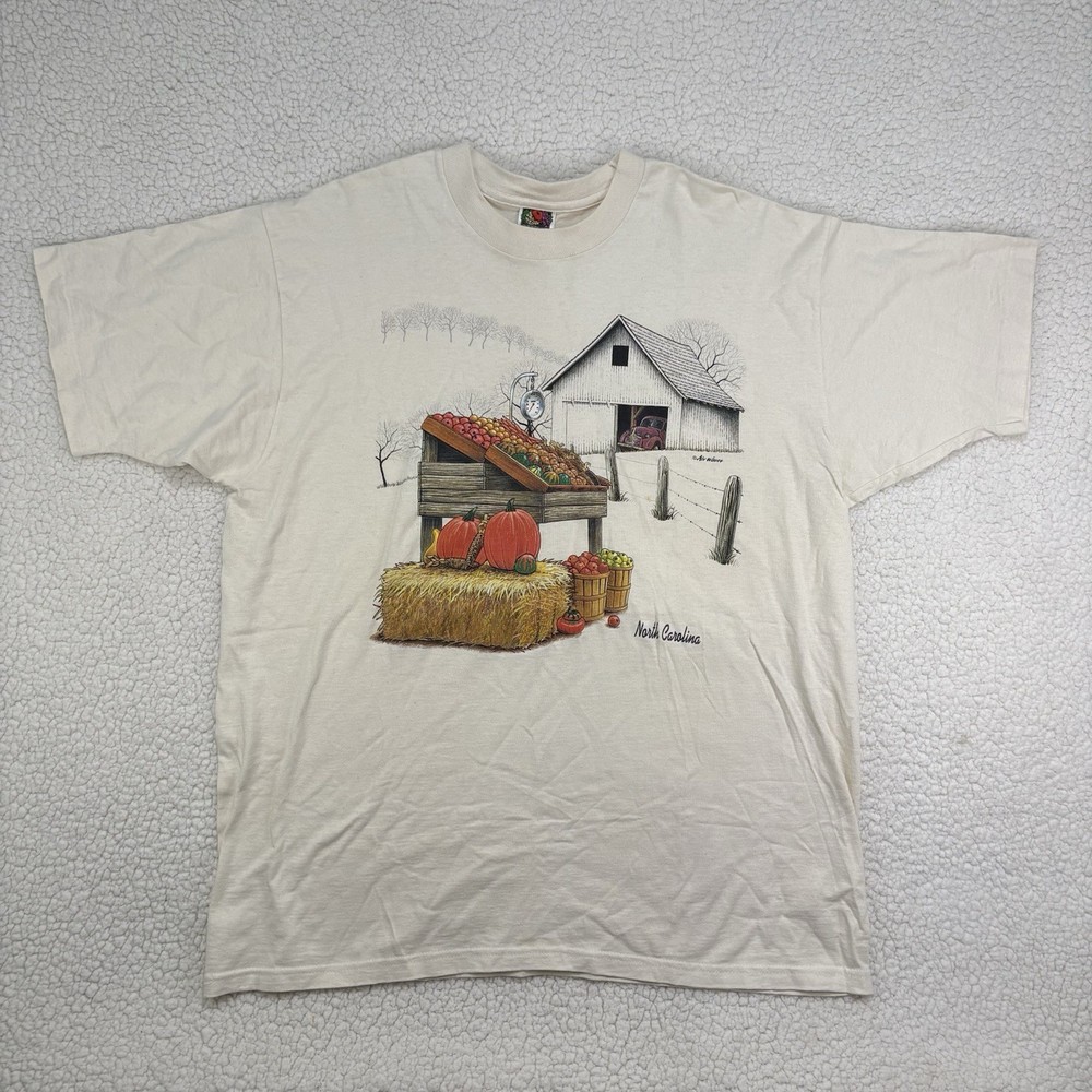 Vintage Fall Farm Stand TShirt Size XL North Carolina Single Stitch Autumn Scene