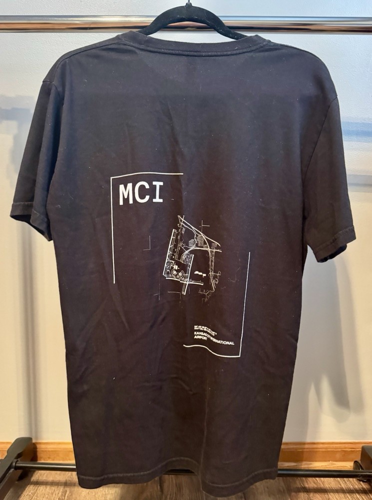 Black Kansas City International Airport Map TShirt Daily Drop Unisex Size Large
