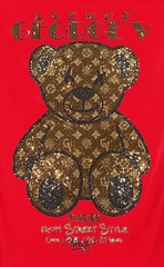 Avenue George V Paris Short Sleeves Red T-shirt Rhinestone Golden Teddy bear