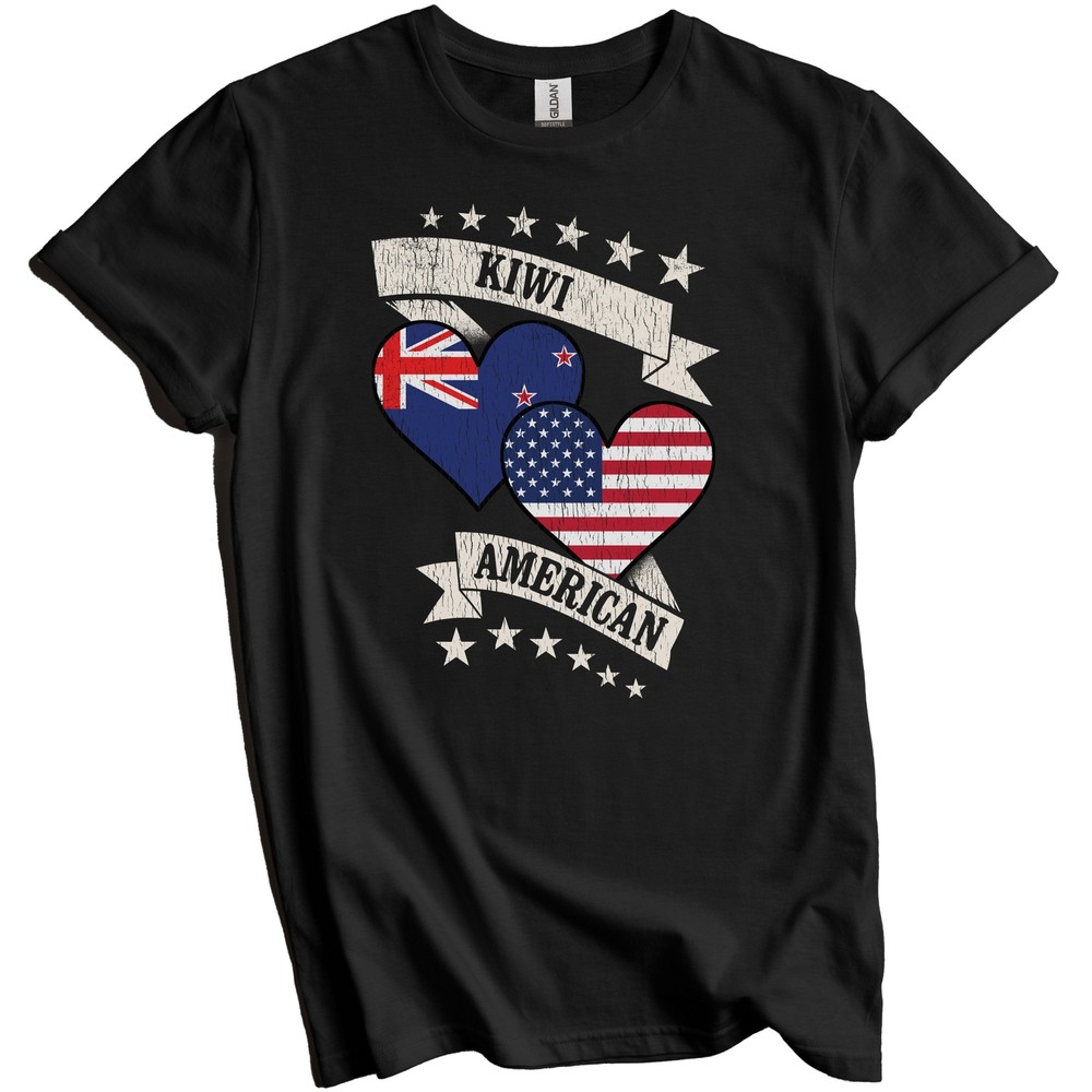 Kiwi American Heart Flags New Zealand USA T-Shirt – New Zealand Gift