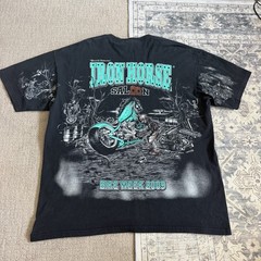VTG Iron Horse Saloon T Shirt Sz 2XL Faded Black Bike Week 2009 Huge Graphic