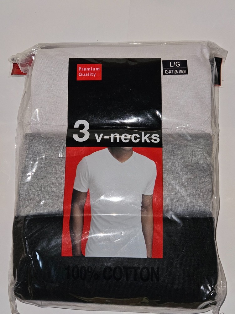 Marco Giovanni 3 Pack V-Neck T-Shirts 100% Cotton White Gray Black L/G 42-44 New