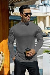 Men Mock Neck Turtleneck Long Sleeve Shirts Undershirt Thermal Fleece Lined Tops