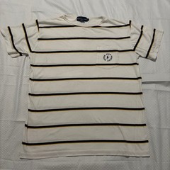 Ralph Lauren Vintage 90’s Mens L Striped Pocket T-Shirt White Navy Yellow Logo