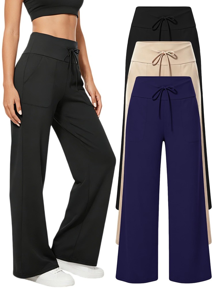 3-Pack Women’s Wide Leg Yoga Pants Comfy Lounge Pajama Sweatpants Casual Pala…