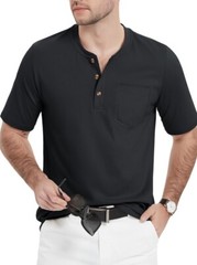 MAGCOMSEN Men’s Henley Shirts Short Sleeve Pocket Tee Shirts Black Size S