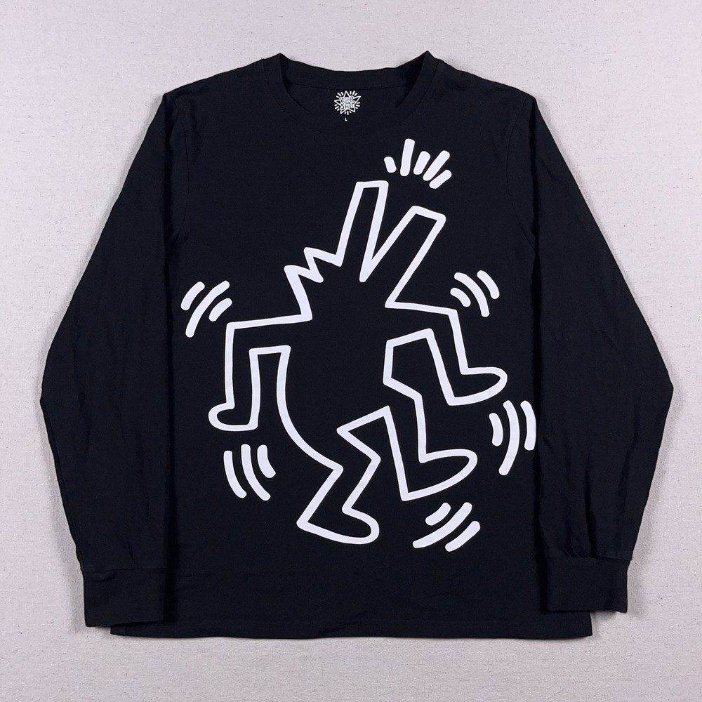 Pop Shop Keith Haring Shirt Mens Large Dancing Dog Art Double Sided Black