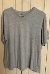Basic Editions V-Neck T-Shirt-Gray Heather-Short Sleeve-Cotton Poly Blend-Large