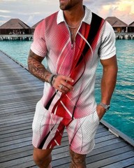 Summer Mens Outfit 2-Piece Set Sweatsuit Short Sleeve T Shirts & Shorts Set 2024