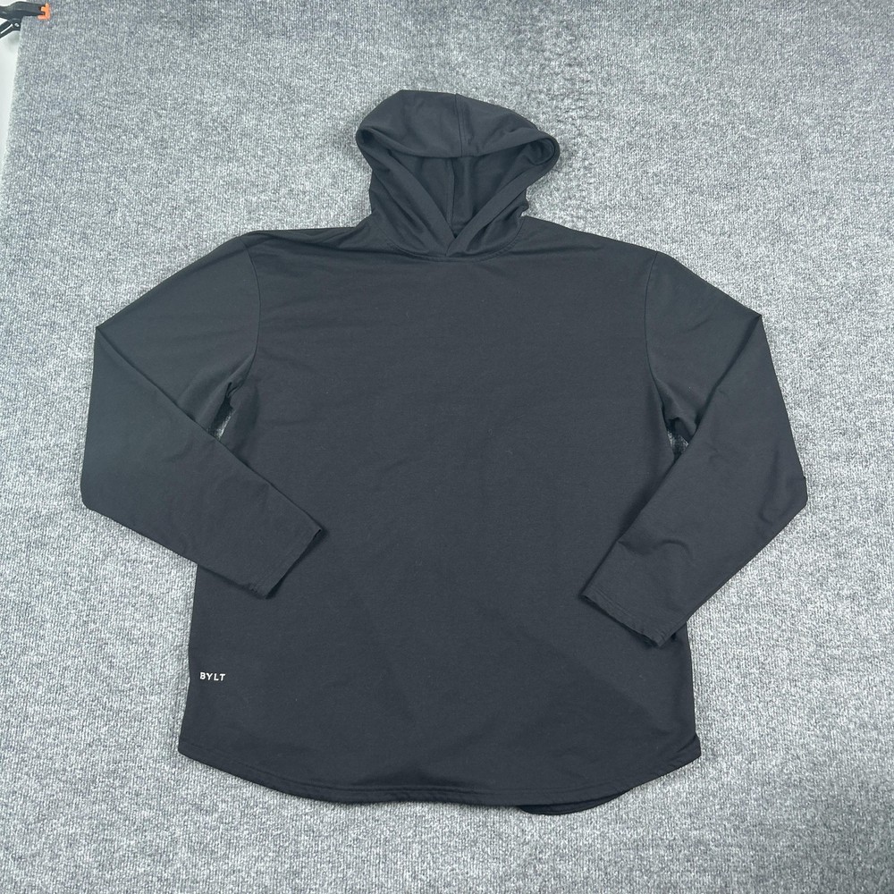 BYLT Shirt Mens 2XL Black Drop-Cut Hooded Long Sleeve Tee Tagless Lightweight