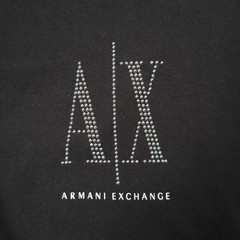 Armani Exchange Icon Period T-Shirt Men Medium Black Beaded Logo Luxury Designer