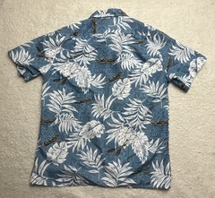 Tropical Storm Men’s Shirt Size L Blue Aloha Hawaiian Floral Canoe Print Casual