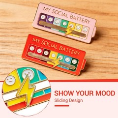 2-Pack Funny Social Battery Slider Enamel Pin – Cute 7-Day Mood Interactive L…