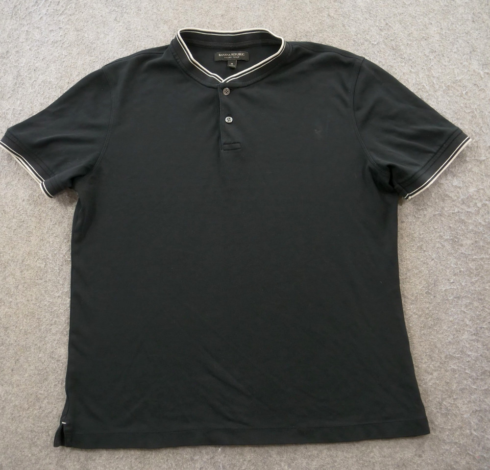 Banana Republic Shirt Mens Medium Black Henley Short Sleeve Contrasting Trim