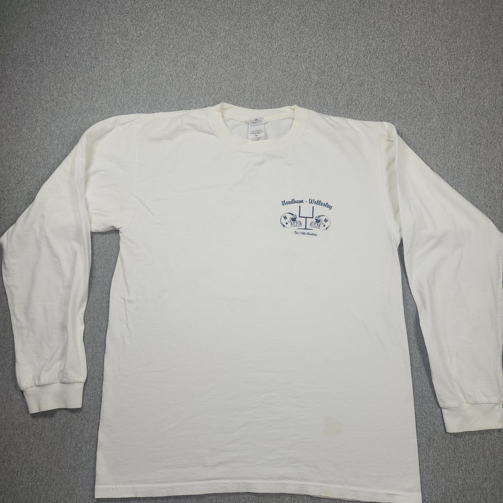 Anvil Needham Wellesley Football Long Sleeve Shirt Mens L White Good 2005 Game