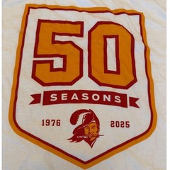 New Tampa Bay Buccaneers 50 Seasons T-Shirt Mens 2XL White Bucco Bruce 1976