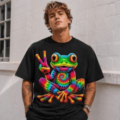 Tie Dye Peace Frog Graphic Tee – Retro Psychedelic Colorful Toad T-Shirt