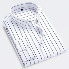 Mens Dress Shirts Long Sleeves Slim Fit Camisas Striped Cotton Casual Shirts Top