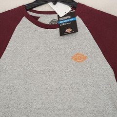 DICKIES Baseball Shirt Mens MEDIUM BURGANDY GRAY Long Sleeve Graphic logo NWT