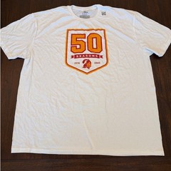 New Tampa Bay Buccaneers 50 Seasons T-Shirt Mens 2XL White Bucco Bruce 1976
