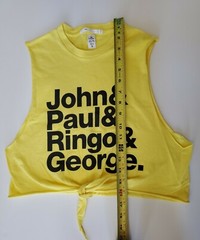 The Beatles Names Graphic T2K By Gingham Yellow Muscle T-shirt w/ Knot Tie Waist