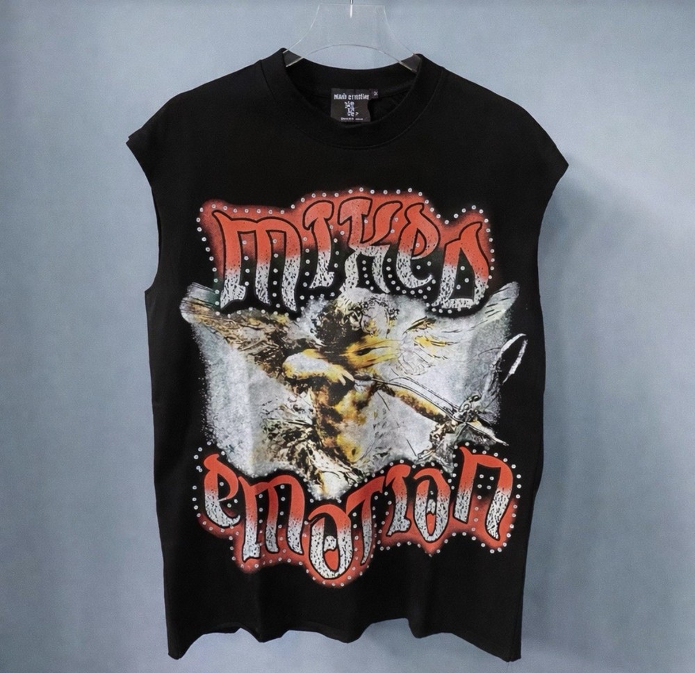 Mixed emotion Men’s Black XL Sleeveless Graphic T-Shirt Double-Sided
