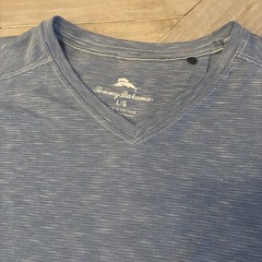 Tommy Bahama Men’s Lot of 2 Solid Knit T-Shirts L/G Blue V-Neck Green Crew