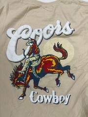 Coors Cowboy Shirt Adult XL Beer Promo Horse Bucking Bronco Western Beige Cotton