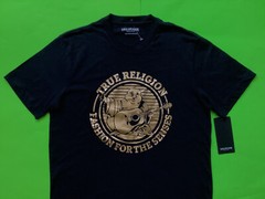 TRUE RELIGION Mens Short Sleeve T-Shirt Size XL Black with Gold 100% Cotton NEW
