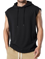Men’s Oversized Short Sleeve Drawstring Hooded Tank Tops T-Shirts – Casual Su…