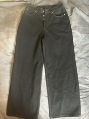 Acne Studios Black Denim Wide Leg Jeans Button Fly High Rise Excellent