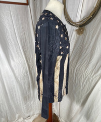 Route 66 Mens Shirt Large Henley Flag USA Blue Brown Button Easy Care