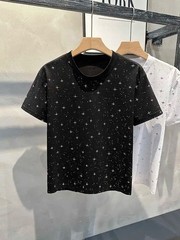 Sparkly Star Sequin Men’s Short Sleeve T-Shirt Casual Cotton Blend Crew Neck Tee