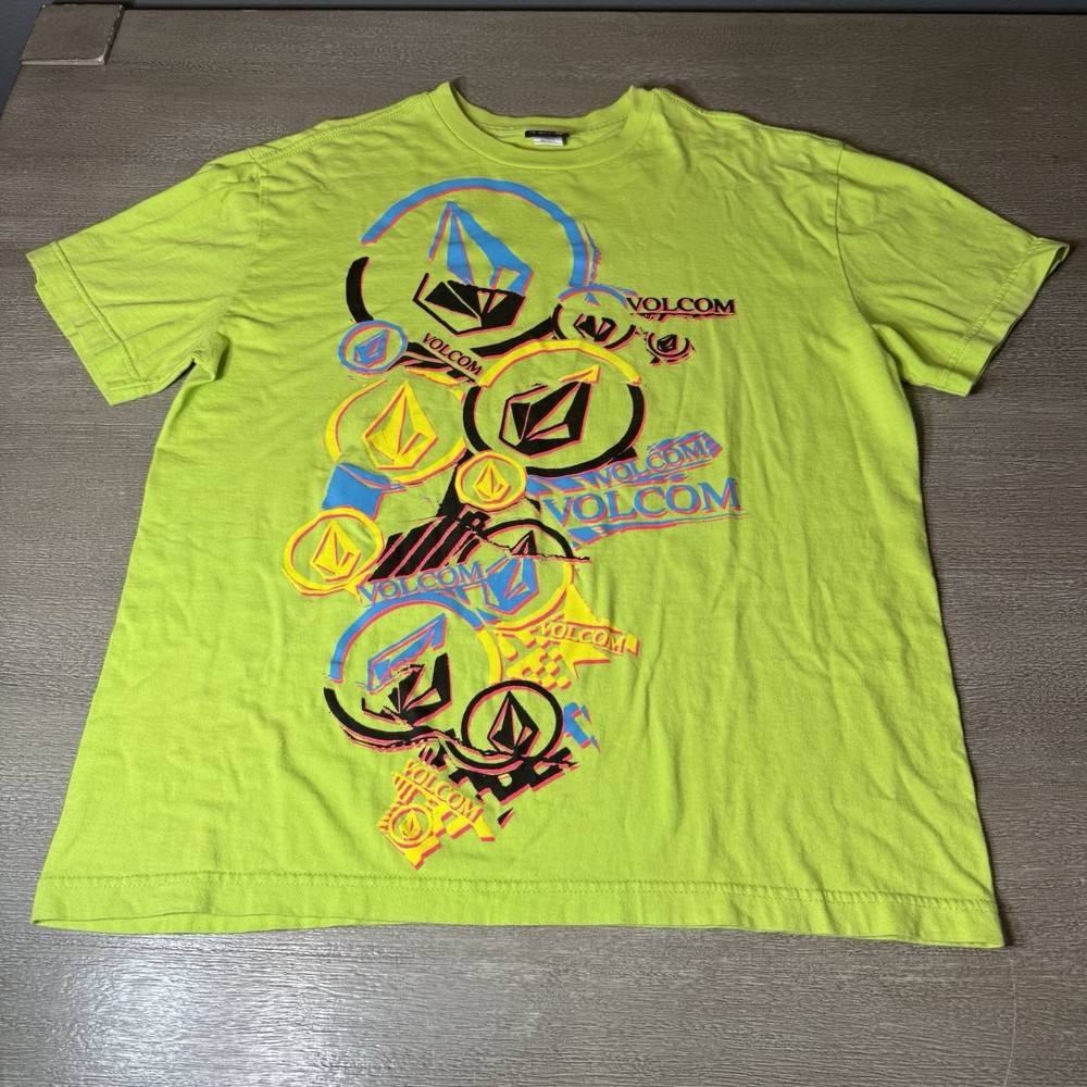 Volcom Stone Zoom Colors 3-D Tee Mens Large Neon Green T-Shirt