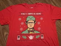 Dwight Schrute Elf Christmas Holiday Theme Large Red T Shirt