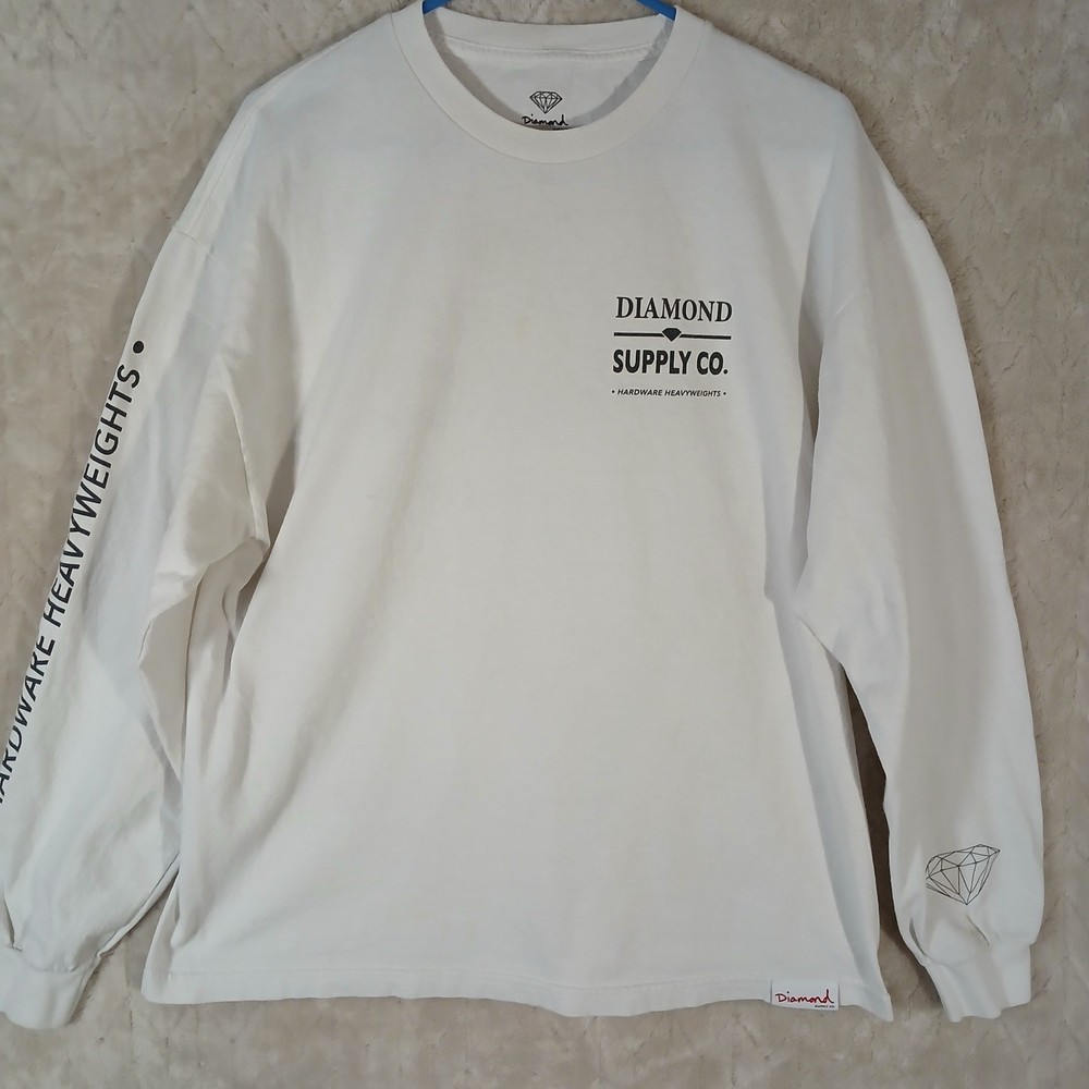 Diamond Supply Co Mens White Long Sleeve Graphic T-Shirt Hardware Heavyweights L