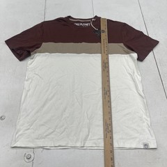 Free Planet Shirt Mens Large Brown Tan White Colorblock Crewneck New Tee Stretch