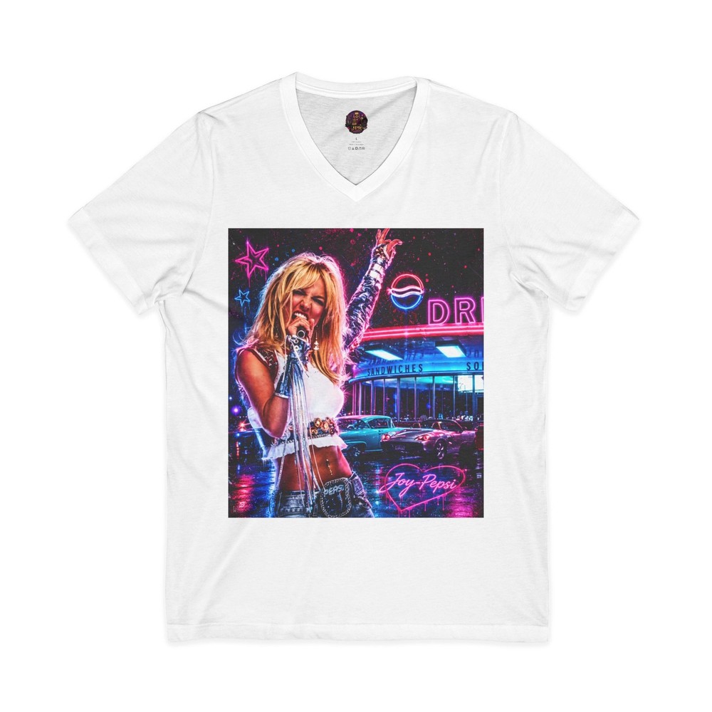 Retro Neon Pop Art V-Neck Graphic Tee Pop Icon Streetwear Commercial Shirt 3005