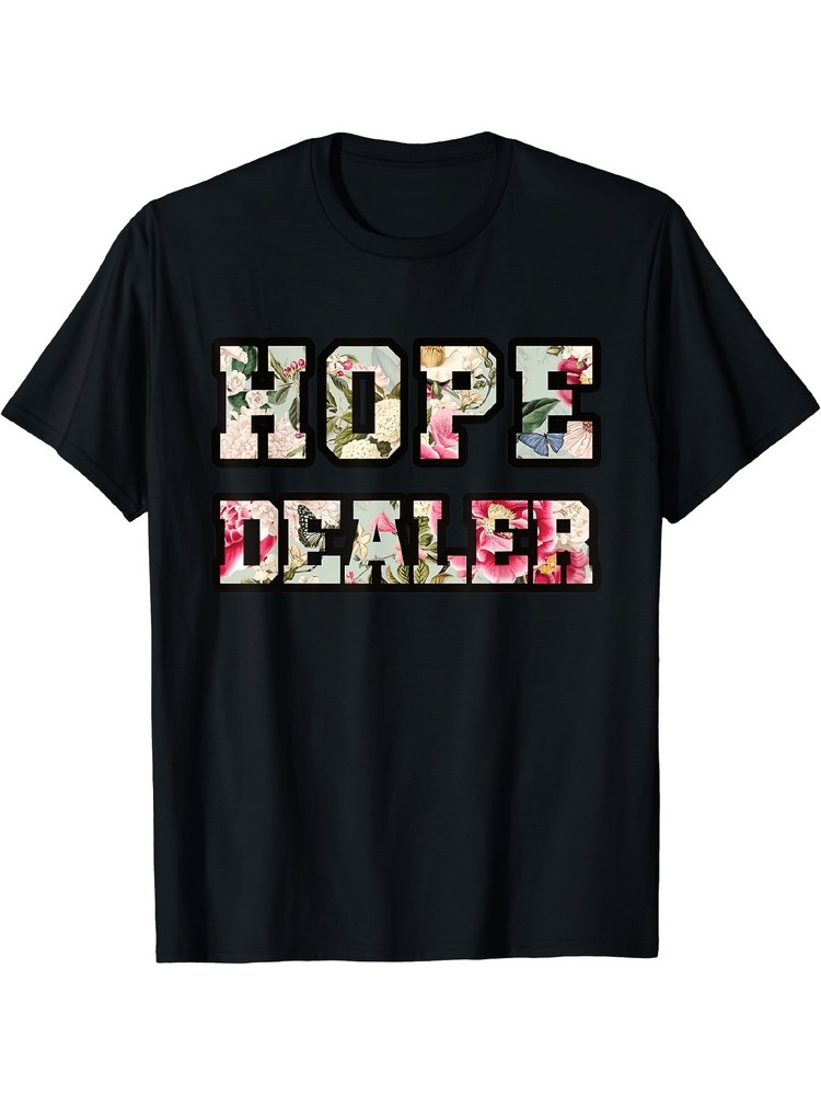 Hope Dealer Men’s Recovery Sobriety T-Shirt – Floral Print & Bold HOPE DEALER