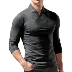 Zonbailon men’s t-shirt V Neck slim fit breathable solid color long sleeve